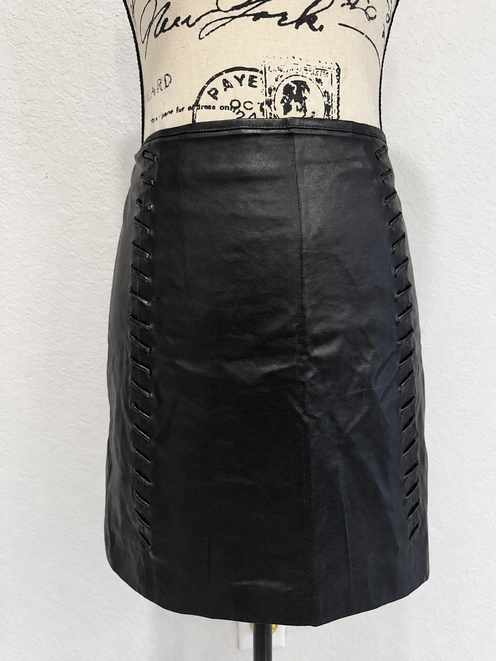 Chocolate USA Black Faux Leather Lace-Up Mini Skirt Size L